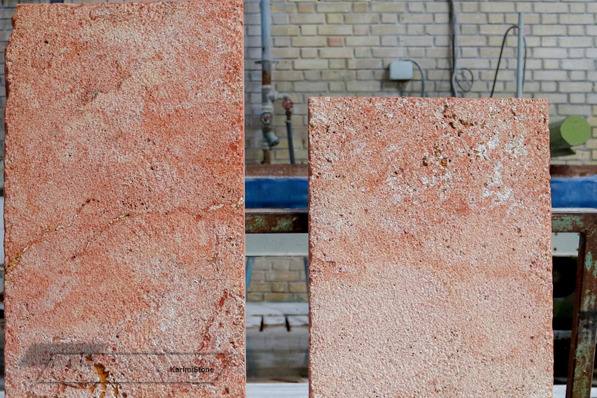 Travertine Red Cross-cut Bush hammered 1200.800 – 02